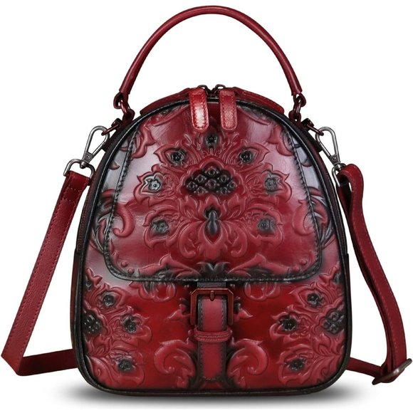 Womens Red Genuine Leather Satchel - Picture 1 of 7